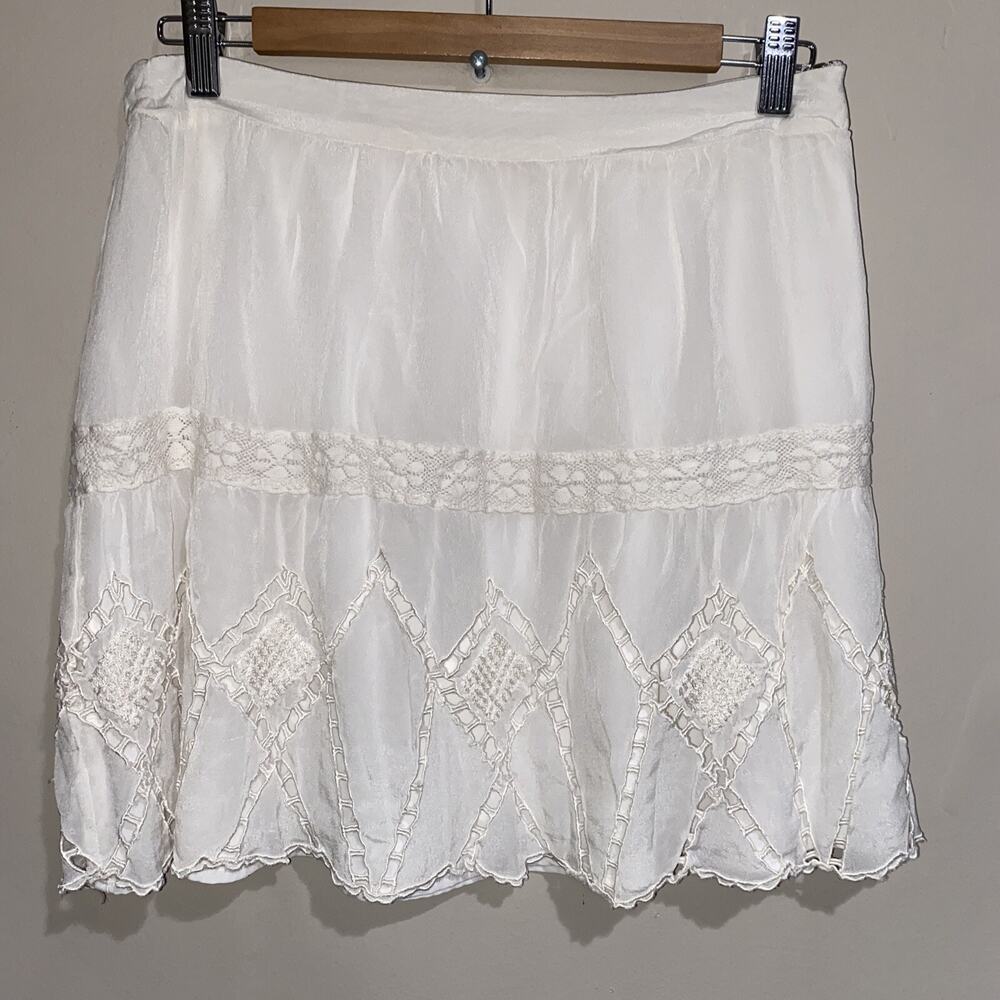 Tularosa Off White Prairie Vintage Lace Lined Mini Skirt Cottage Core Sz Lg